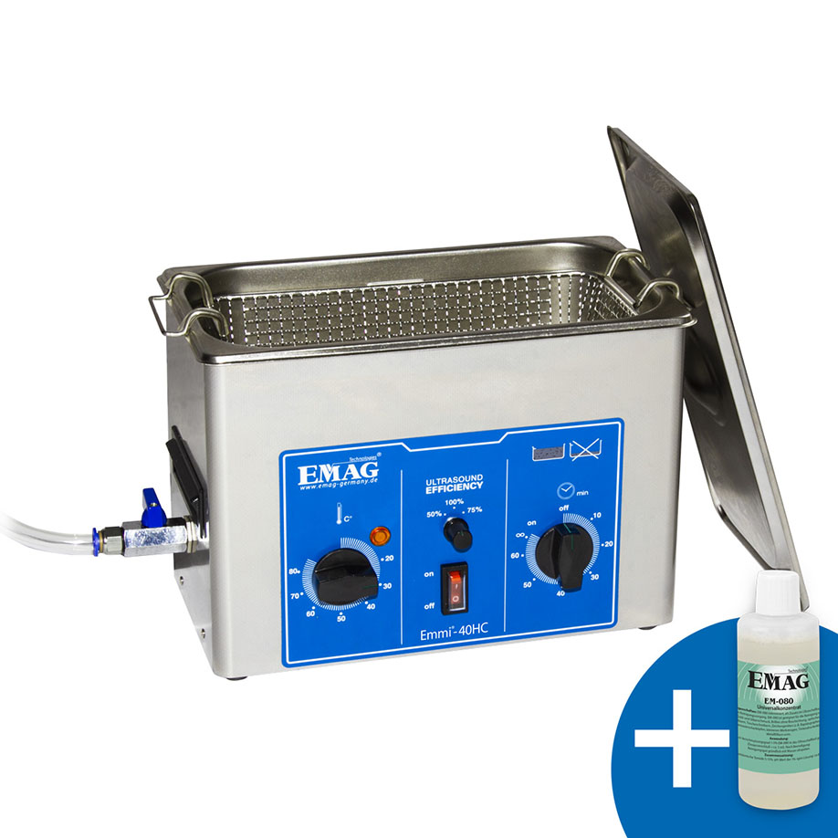 Ultraschall-Reinigungsgerät Emmi 40 HC 4,0 Ltr. inkl.100 ml Universalkonzent mit Ablaufhahnrat 